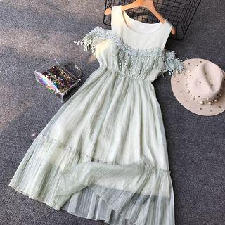 Fringed & Beads Off-shoulder Dress