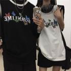 Couple Matching Contrast Trim Printed Oversized Tank Top