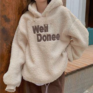 Fleece Lettering Embroidered Long-sleeve Hoodie