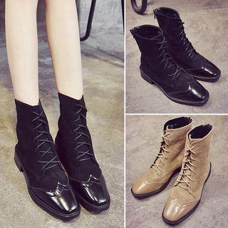 Faux Suede Wingtip Oxford Back Zipper Booties
