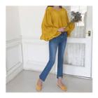 Ruffle-cuff Key Hole-back Top