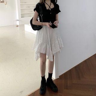 Lace Camisole Top / Short-sleeve Cropped Cardigan / Irregular Hem A-line Skirt