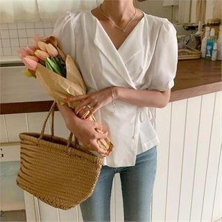Wing-lapel Surplice-wrap Blouse