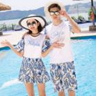 Family Matching Print Drawstring Shorts / Short-sleeve T-shirt / Skort / Set