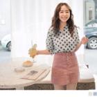 Notched Neck Dotted Short-sleeve Top