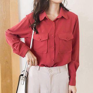 Plain Pocket-detail Shirt
