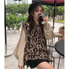 Leopard Print Knit Vest / Lantern-sleeve Shirt