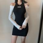 Mock Two-piece Long-sleeve Mini Sheath Dress As Shown In Figure - One Size