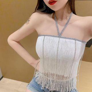 Halter-neck Fringed Embellished Top