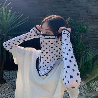 Set: Heart Sun Protection Arm Sleeve + Face Mask White - One Size