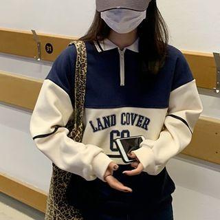 Two-tone Letter Embroidered Jacket Blue & White - One Size