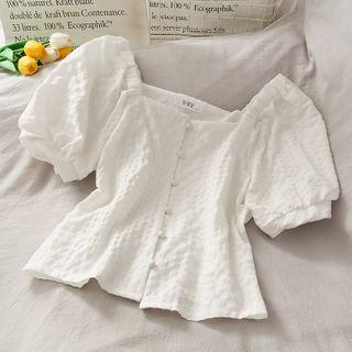 Embossed Square-neck Plain Blouse
