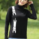 Cat Print Turtleneck Sweater
