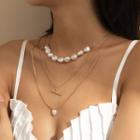 Set Of 3: Faux Pearl + Heart Chain Layered Pendant Necklace Gold - One Size
