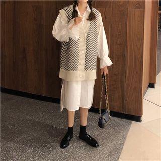 Bell Sleeve Shirtdress / Pattern Knit Vest