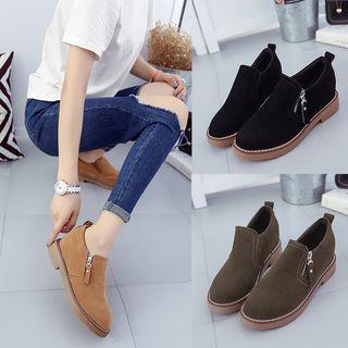 Faux Suede Zipper Accent Hidden Wedge Loafers