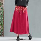 Embroidered Linen Maxi Skirt