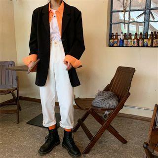 Long-sleeve Plain Shirt / Single Breasted Blazer / High-waist Plain Pants