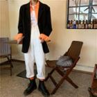 Long-sleeve Plain Shirt / Single Breasted Blazer / High-waist Plain Pants