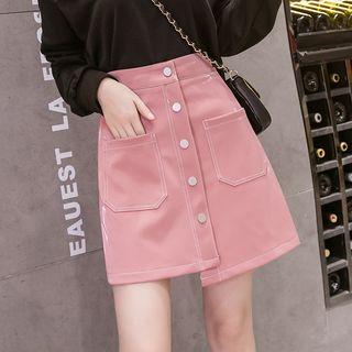 Contrast Stitching Mini A-line Skirt