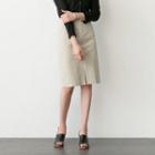 Band-waist Button-detail Straight Fit Skirt