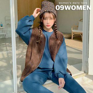 V-neck Faux-shearling Zip-up Vest