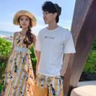 Couple Matching Strappy Print A-line Midi Dress / Shorts / Short-sleeve T-shirt