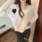 V-neck Two Tone Heart Button-up Cardigan
