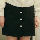 Faux-pearl Button H-line Miniskirt