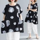 Short-sleeve Printed Oversized Top Black - One Size
