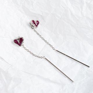 Heart Rhinestone Sterling Silver Earring 1 Pr - Silver - One Size
