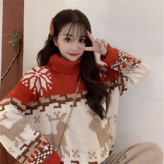 High-neck Deer Knit Top