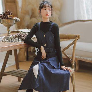 Button-front Tie-waist Sleeveless Dress