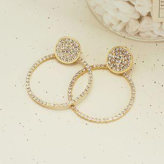 Rhinestone Hoop Dangle Earring 925 Silver - Gold - One Size