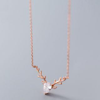 925 Sterling Silver Rhinestone Deer Pendant Necklace Necklace - One Size