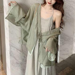 Tied Cover-up / Spaghetti Strap Plain Midi Dress