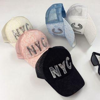 Sequined Lettering Lace Baseball Cap