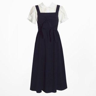 Short-sleeve Shirt / Midi A-line Overall Dress / Set