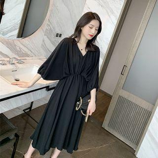 Lantern-sleeve Midi A-line Dress / Lantern-sleeve V-neck Top