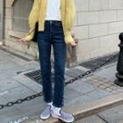 High-waist Button-cuff Straight Leg Jeans