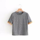 Short-sleeve Contrast-trim Patterned T-shirt