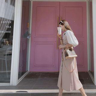 Button-front A-line Pinafore Dress With Sash