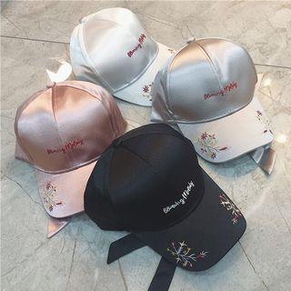 Floral Embroidered Bow Accent Satin Baseball Cap
