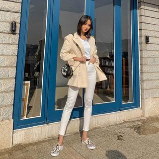 Padded-shoulder Flap-front Jacket