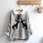 Deer Sweater / Set: Deer Sweater + Lace Collar Long-sleeve Shirt