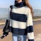 Fleece Two Tone Mock-neck Sweater Navy Blue - One Size
