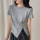 Short-sleeve Asymmetrical Shirred Crop T-shirt