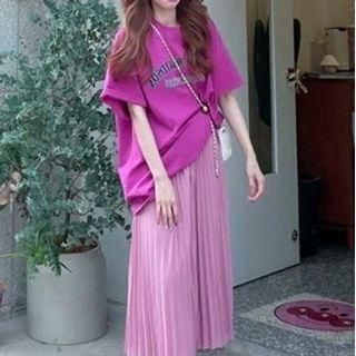 Elbow-sleeve Lettering T-shirt / Midi Skirt / Set