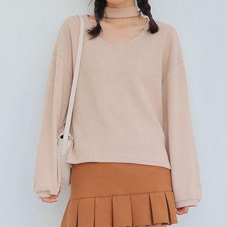 Cut-out Long-sleeve Ribbed Top