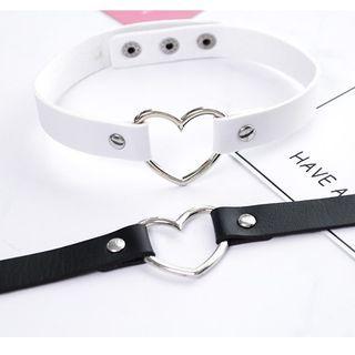 Hollow Heart Faux Leather Choker